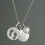 Silver Footprints And Zirconia Heart Necklace, thumbnail 4 of 5
