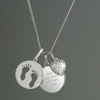Silver Footprints And Zirconia Heart Necklace, 4 of 5