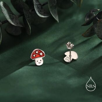 Sterling Silver Cute Mushroom Stud Earrings, 7 of 12