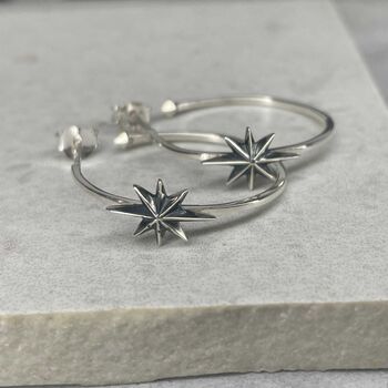Sterling Silver North Star Hoops, 5 of 12