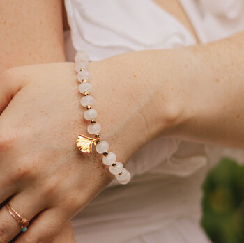 Clear Quartz Bracelet With Gold Tone Ginkgo Leaf, 2 of 4