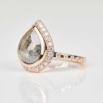 One Of A Kind Pear Shape Salt And Pepper Diamond Engagement Ring, 2 of 2