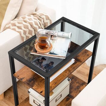 Three Tier Slim Glass Top Side Table Bedside Table, 5 of 9