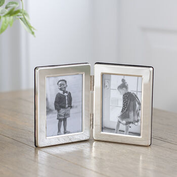 Mini Silver Plated Flat Edge Double Photo Frame, 2 of 4