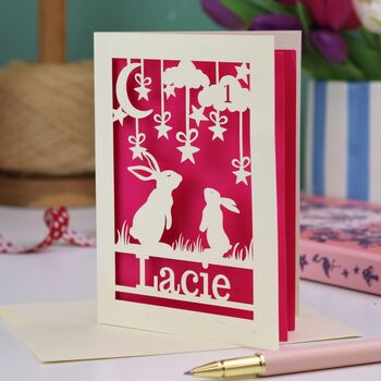 Personalised Papercut Bunny Birthday Card, 4 of 7