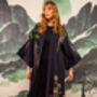 Wisteria And Chrysanthemum Black And Pink Embroidered Long Kimono, thumbnail 1 of 12