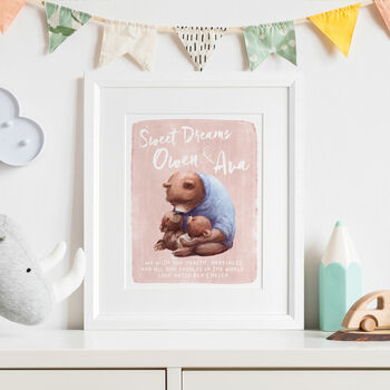Personalised Cuddle Bear Print For Twins, 2 of 3