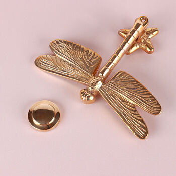 G Decor Golden Dragonfly Polished Brass Door Knocker Elegant Front Door Hardware Fitting, 4 of 5
