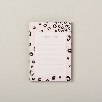 A6 I Love Lists Notepad, Pink Leopard Print, 2 of 10