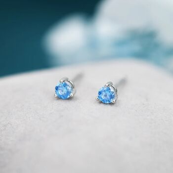 Extra Tiny Aquamarine Blue Cz Stud Earrings, 4 of 10