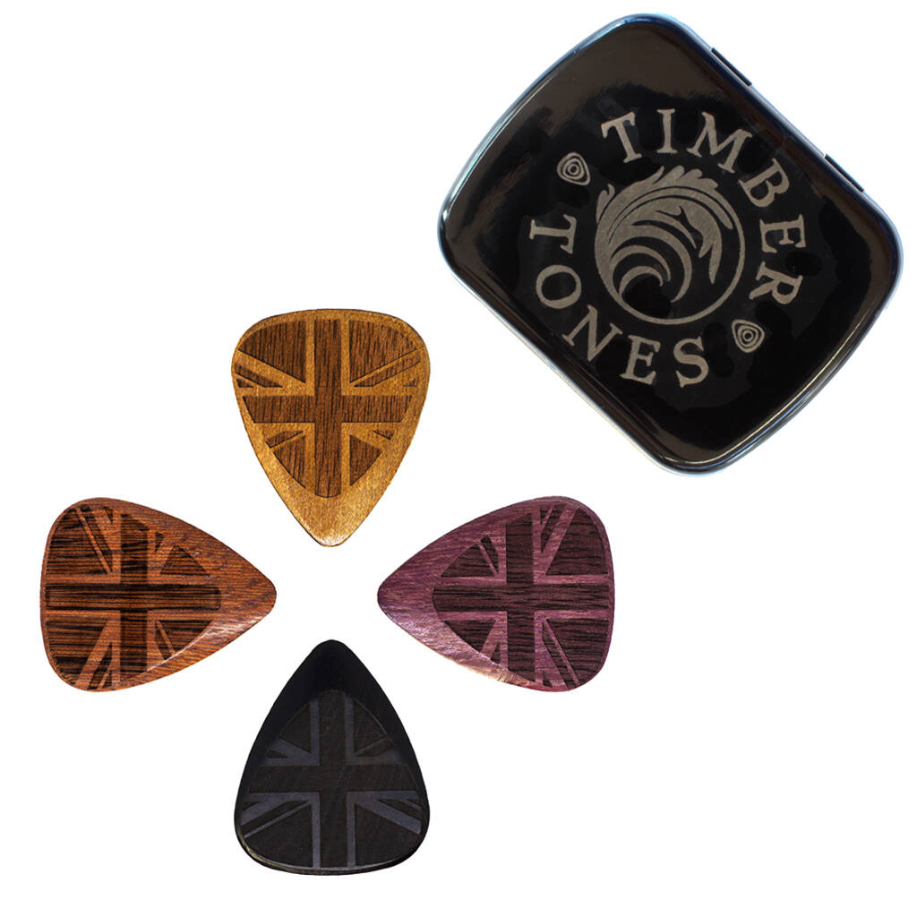Image of Mixed Tin Of Four Union Jack Guitar Picks / Plectrums