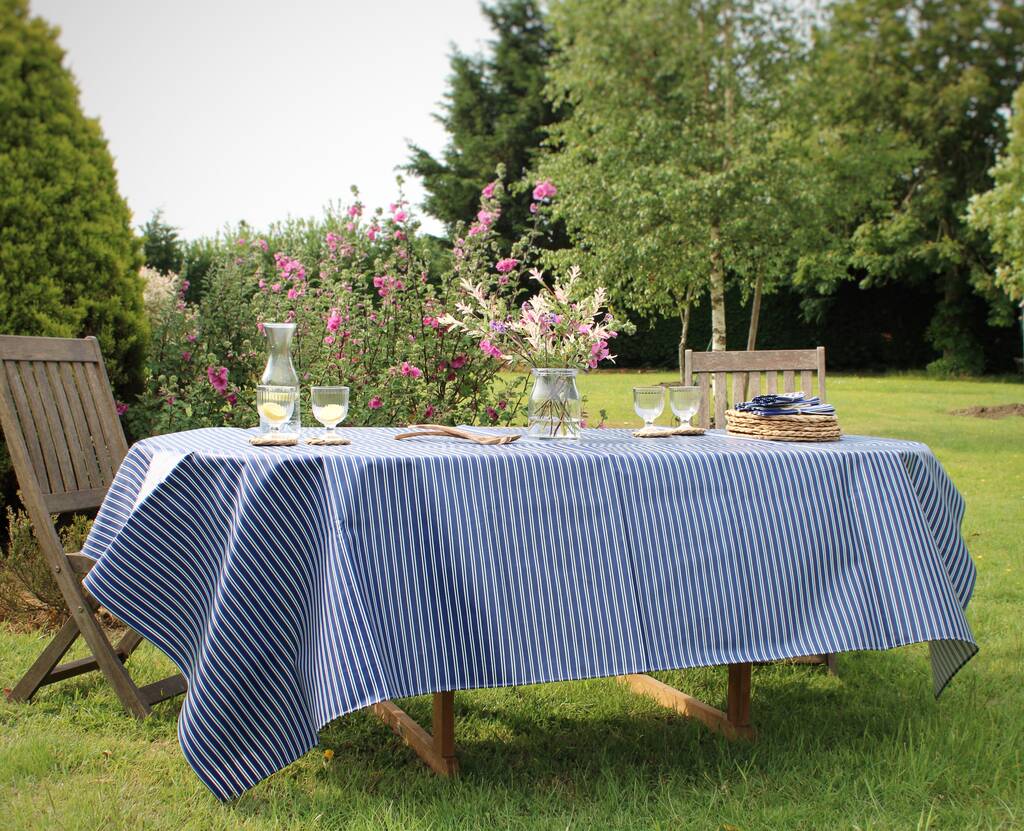 Blue Striped Wipe Clean Tablecloth By Lucy Green Designs