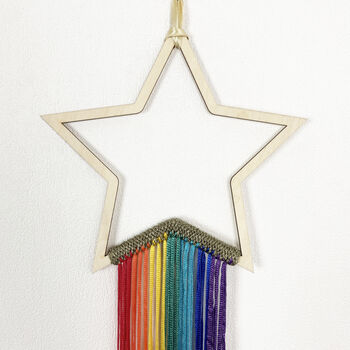 Wooden Star With Luxury Rainbow Knitted Fringing, 6 of 12