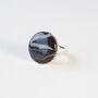 Black Banded Round Agate Gemstone Ring Set In Silver, thumbnail 5 of 7