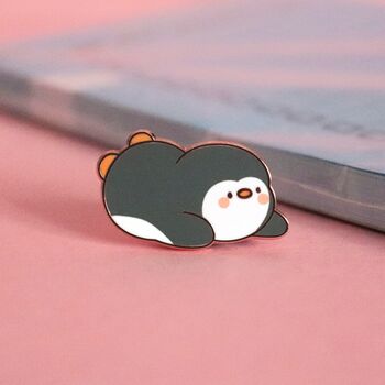 Sliding Penguin Enamel Pin | Cute Pin Badges, 4 of 5
