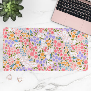 Cute Pink Orange Blue Flowers Desk Mat, 2 of 3