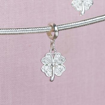 Sterling Silver Crystal Clover Charm, 3 of 7