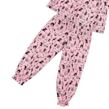 Girls Pink Cotton Pyjama Set Crazy Cat, 5 of 6