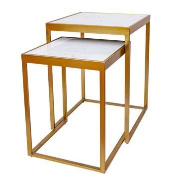 Nesting Tables Set Of Two White Marble And Brass Finish, 3 of 3