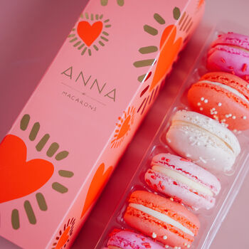 Six Piece Valentine's Hearts Mixed Macaron Box, 2 of 2