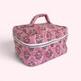 Vanity Bag | Quilted Cotton Toiletry Bag | Pink Flower Block Print, thumbnail 1 of 5