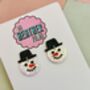 White Snowman Glitter Resin Christmas Earrings / Festive Jewellery / Winter Wonderland Jewellery, thumbnail 6 of 7