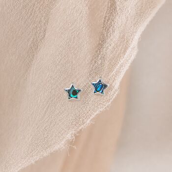 Tiny Sterling Silver Paua Shell Star Stud Earrings, 2 of 5