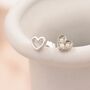 Opal Heart And Open Heart Mismatched Stud Earrings, thumbnail 2 of 11