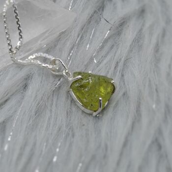 Raw Peridot Sterling Silver Pendant Necklace, 6 of 12