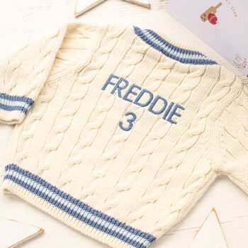 Personalised Back Embroidered Childrens Cricket Jumper, 2 of 12