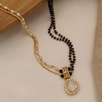 Two Layer Pearl Zircon Mangalsutra Pendant, 3 of 5