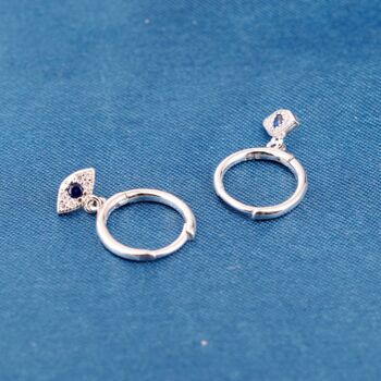 Silver Evil Eye Charm Hoop Earrings, Charm Earrings, Dainty Hoops, 6 of 7