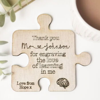 Personalised Wooden Puzzle Piece Teacher Coaster, 2 of 4