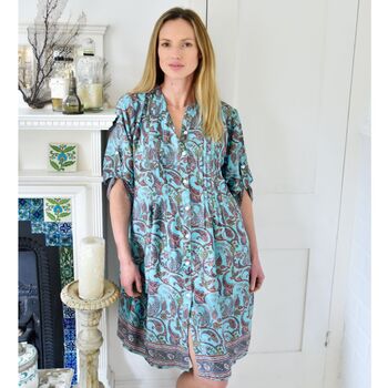 'India' Buttoned Paisley Shirt Dress, 2 of 6
