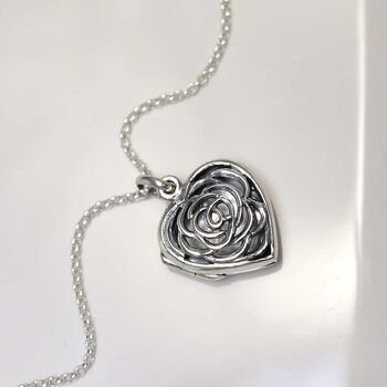 Sterling Silver Filigree Rose Heart Locket, 5 of 9