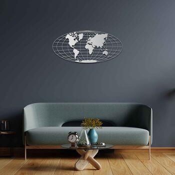 Round Wooden World Map Wall Art Geometric Globe Decor, 6 of 9