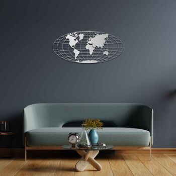 Round Wooden World Map Wall Art Geometric Globe Decor, 7 of 10