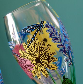 Dragonfly Wildflower Hand Painted Champagne Flute, 4 of 6