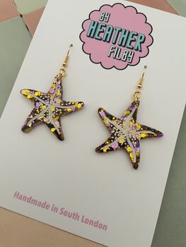 Shimmering Shore Large Starfish Glitter Resin Earrings, 6 of 8