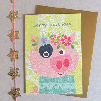 Happy Birthday Animal Selfie Pig Card, 2 of 4