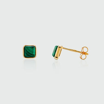 Aurora Malachite And Gold Plated Square Stud Earrings, 3 of 4
