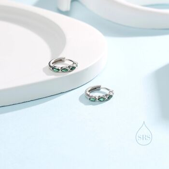 Emerald Green Marquise Cz Huggie Hoop Sterling Silver, 2 of 12