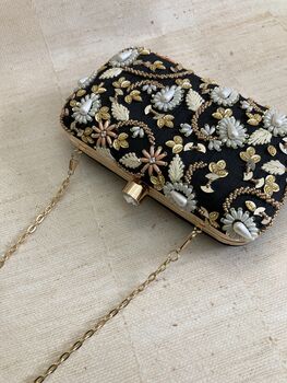 Black Handcrafted Embroidered Rectangular Clutch Bag, 5 of 6