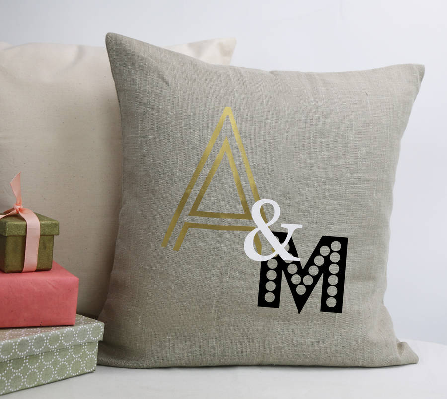 Linen Wedding Initials Cushion Cover By Minna's room