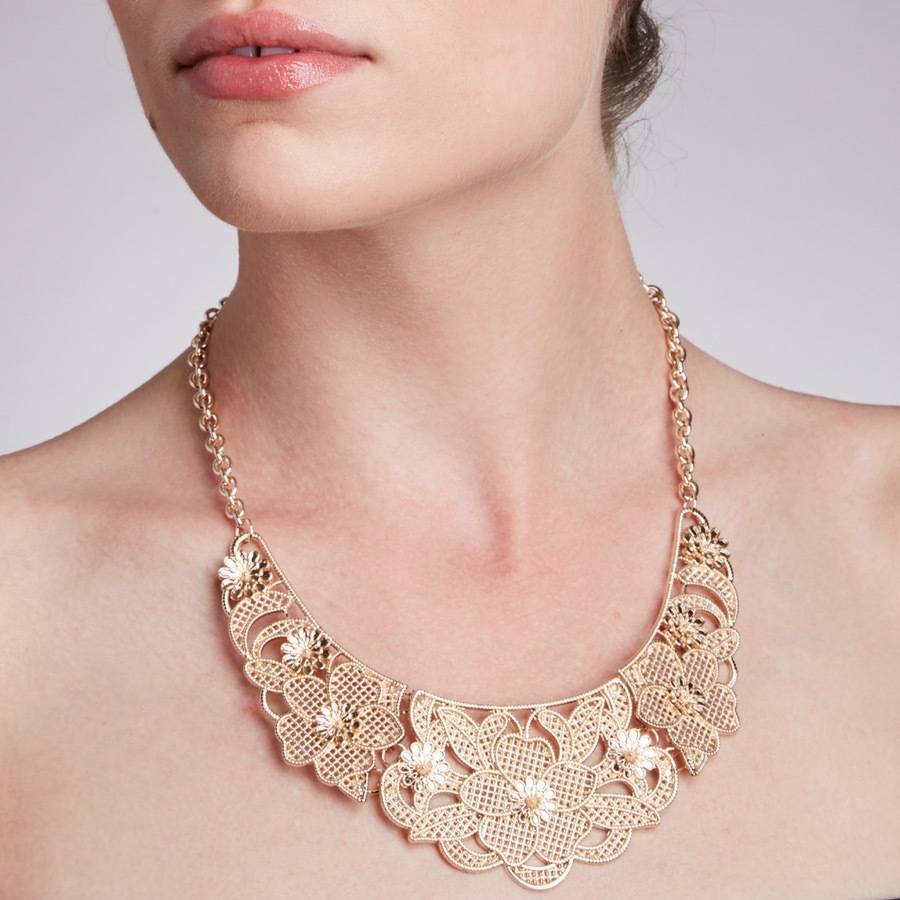 gold lace flower collar necklace by lisa angel