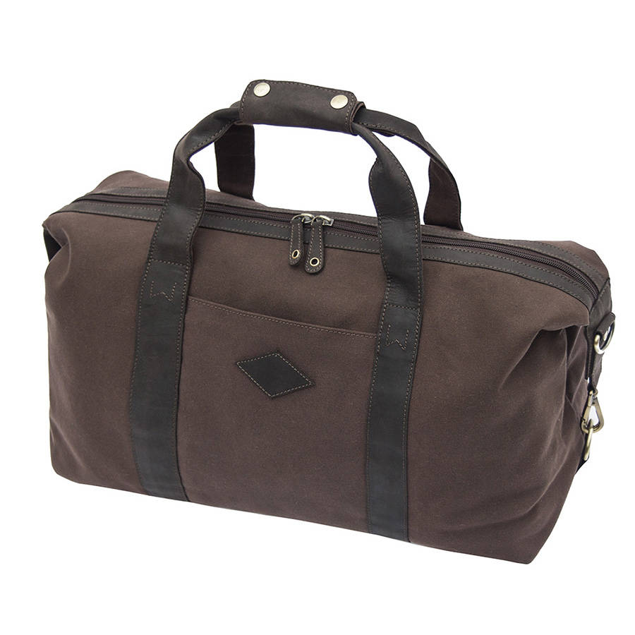waxed canvas and leather duffle bag by wombat | notonthehighstreet.com