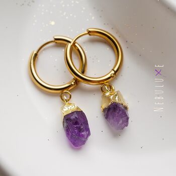 Raw Amethyst Crystal Earrings, 2 of 10