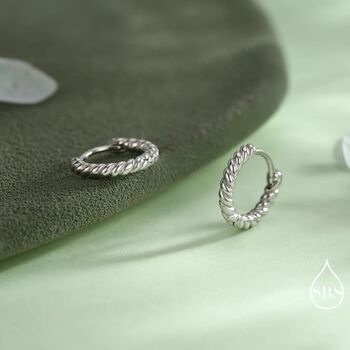 Sterling Silver Minimalist Braided Huggie Hoops, 6 of 11