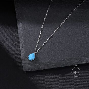 Genuine Blue Turquoise Pear Necklace In Sterling Silver, 7 of 12