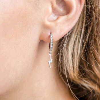Lightening Bolt Crystal Hoop Earrings In Silver Colour, 2 of 3
